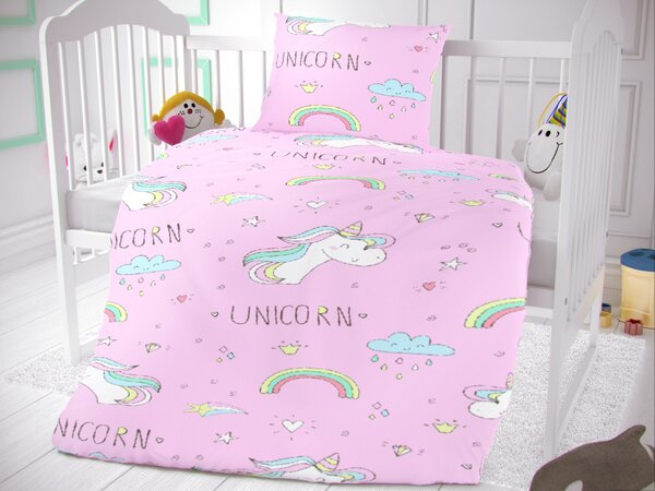 Kvalitex Bavlněné povlečení do dětské postýlky Unicorn růžový 1x 100/135, 1x 40/60cm