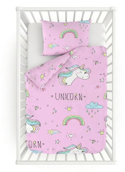 Kvalitex Bavlněné povlečení do dětské postýlky Unicorn růžový 1x 100/135, 1x 40/60cm