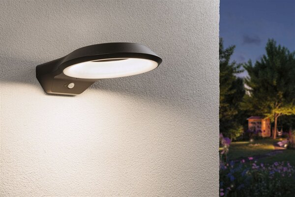 P 94837 LED venkovní nástěnné svítidlo Anela pohybové čidlo neláká hmyz IP44 245x309mm 2200K 12W 230V antracit hliník - PAULMANN