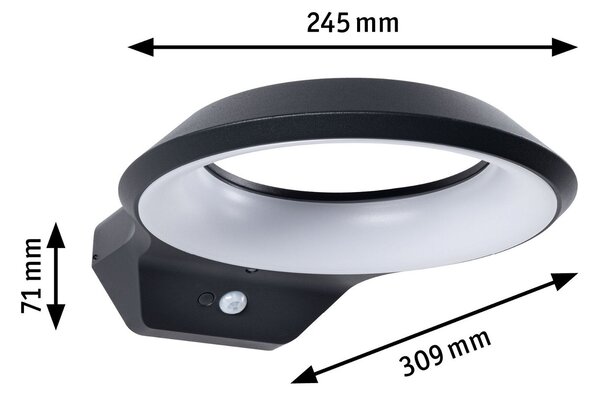 P 94836 LED venkovní nástěnné svítidlo Anela pohybové čidlo IP44 245x309mm 3000K 12,5W 230V antracit hliník - PAULMANN
