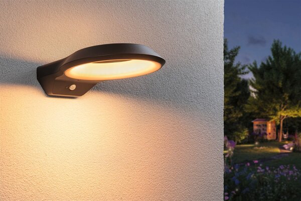 P 94837 LED venkovní nástěnné svítidlo Anela pohybové čidlo neláká hmyz IP44 245x309mm 2200K 12W 230V antracit hliník - PAULMANN