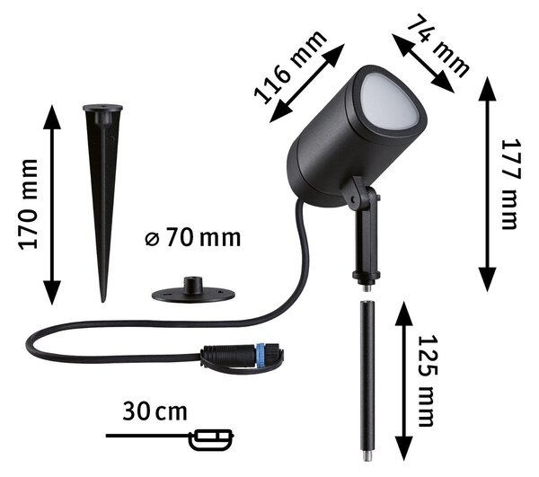 P 94849 Plug & Shine LED bodové zahradní světlo Smart Home Zigbee Shira IP65 RGBW+ 6,5W antracit - PAULMANN