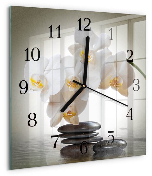 Skleněné hodiny na stěnu Orchidej zskc-30x30-00058673