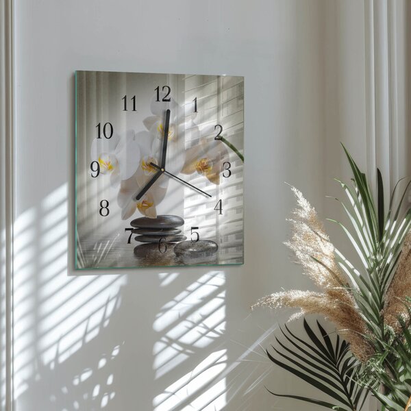 Skleněné hodiny na stěnu Orchidej zskc-30x30-00058673