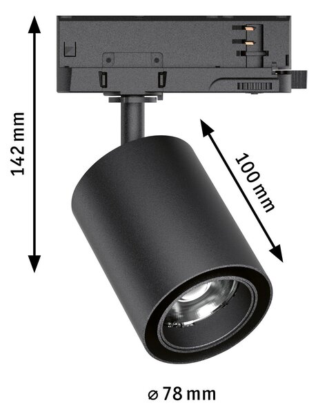 P 96560 ProRail3 LED lištový spot Kratos 36° 9W 3000K 230V černá - PAULMANN