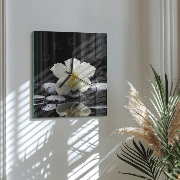 Skleněné hodiny na stěnu Orchidejové kameny zskc-30x30-00058685