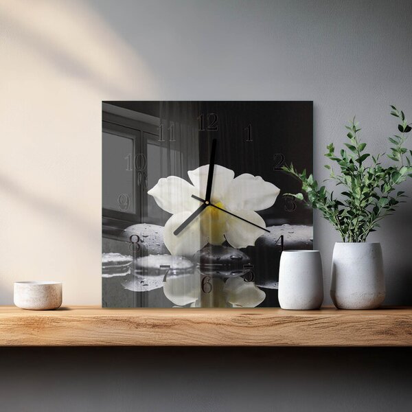 Skleněné hodiny na stěnu Orchidejové kameny zskc-30x30-00058685
