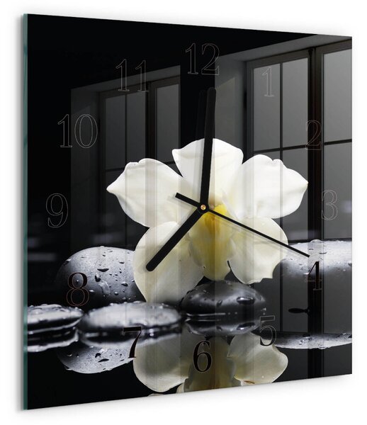 Skleněné hodiny na stěnu Orchidejové kameny zskc-30x30-00058685