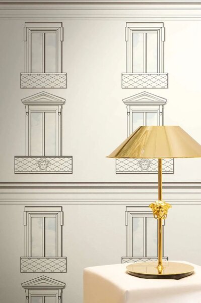 A.S. Création | Vliesová tapeta na zeď Versace 6 79132-3 | 0,53 x 10,05 m | bílá, krémová, černá, tyrkysová
