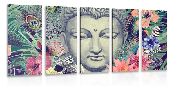 5-dílný obraz Buddha na exotickém pozadí