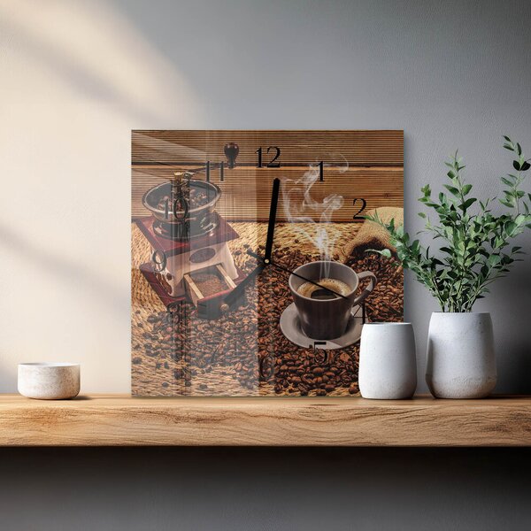 Skleněné hodiny na stěnu Kávová zrna zskc-30x30-00058703