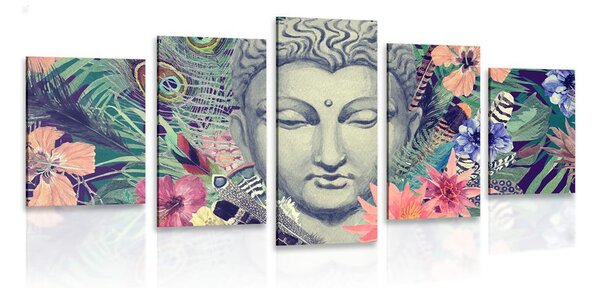 5-dílný obraz Buddha na exotickém pozadí