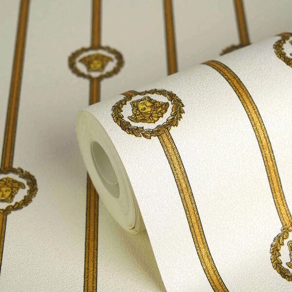 A.S. Création | Vliesová tapeta na zeď Versace 6 79173-1 | 0,53 x 10,05 m | bílá, krémová, zlatá