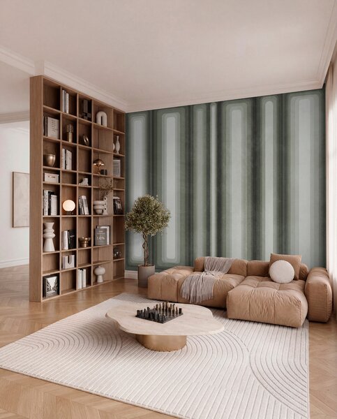 Fototapety Texturované abstraktní svislé obdélníky se zaoblenými rohy v tlumených odstínech zelené, Fototapety geometrie, w09905v2 : uwalls.cz
