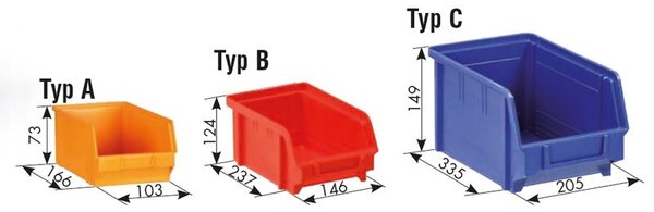 Závěsný regál s plastovými boxy BASIC a přihrádkou, 9 boxů