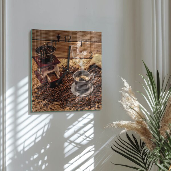 Skleněné hodiny na stěnu Kávová zrna zskc-30x30-00058703