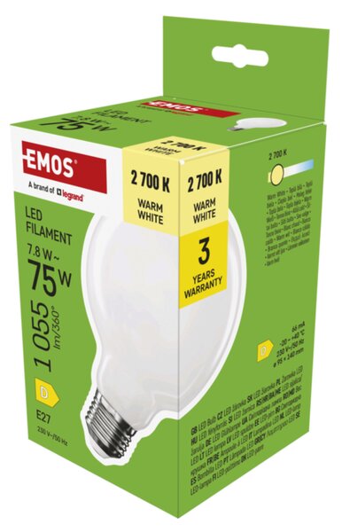 LED žárovka filament ZF2D52 E27, 7,8W, teplá bílá