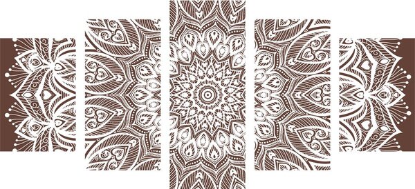 5-dílný obraz Mandala harmonie na hnědém pozadí