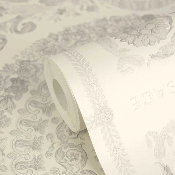 A.S. Création | Vliesová tapeta na zeď Versace 6 79134-2 | 0,53 x 10,05 m | bílá, šedá, fialová