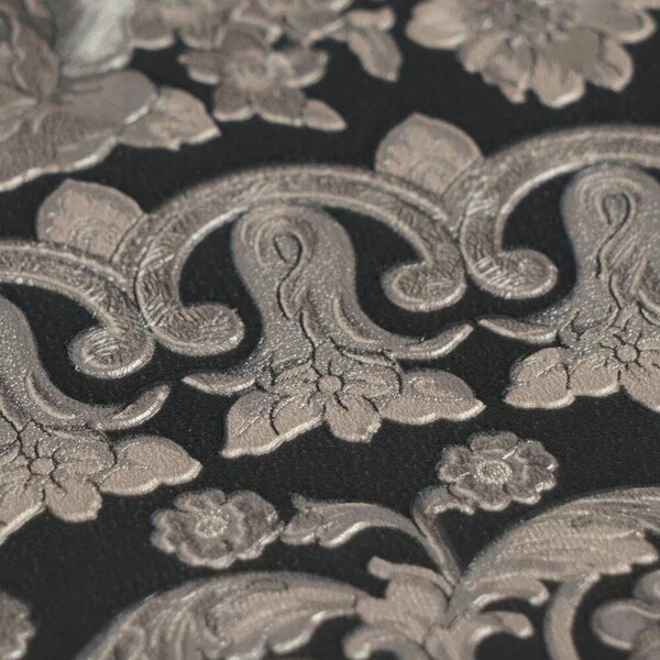 A.S. Création | Vliesová tapeta na zeď Versace 6 79134-1 | 0,53 x 10,05 m | černá, béžová, fialová