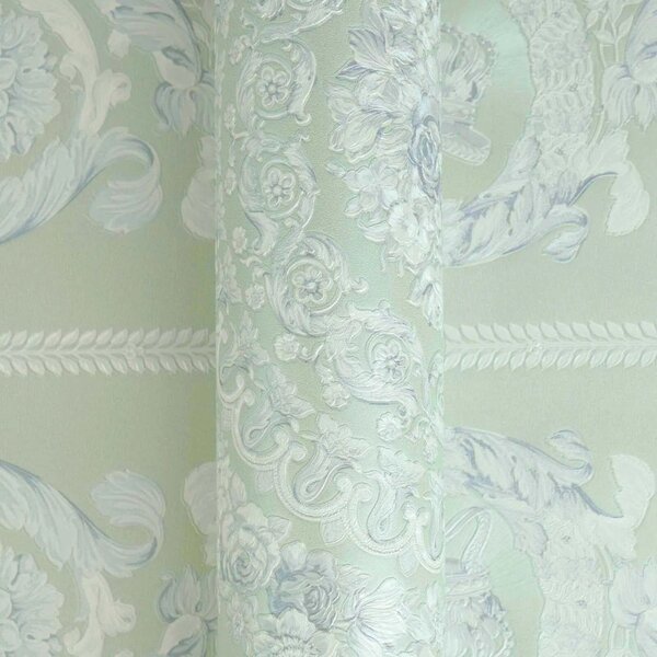 A.S. Création | Vliesová tapeta na zeď Versace 6 79134-3 | 0,53 x 10,05 m | zelená, modrá, bílá