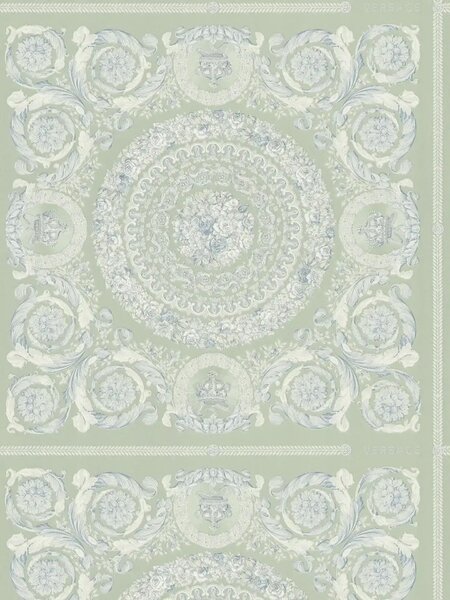 A.S. Création | Vliesová tapeta na zeď Versace 6 79134-3 | 0,53 x 10,05 m | zelená, modrá, bílá