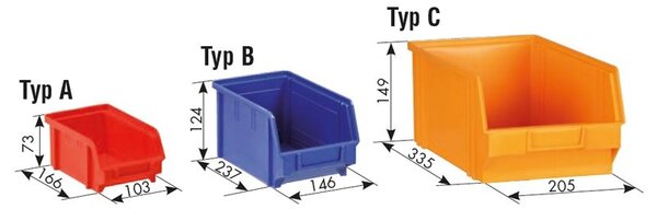 Regál s plastovými boxy BASIC se zadní stěnou - 1150 x 400 x 920 mm, 32xA, 12xB, 4xC