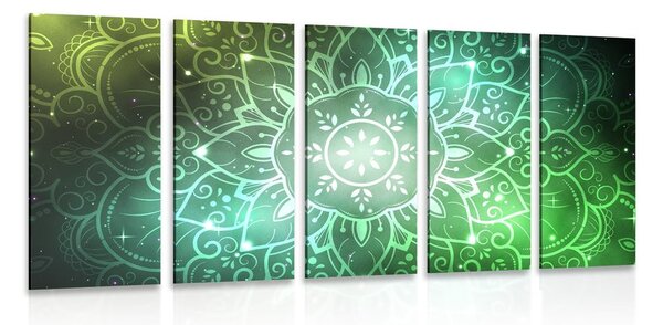 5-dílný obraz Mandala s galaktickým pozadím v odstínech zelené