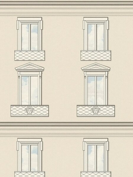 A.S. Création | Vliesová tapeta na zeď Versace 6 79132-2 | 0,53 x 10,05 m | bílá, krémová, šedá, černá, tyrkysová