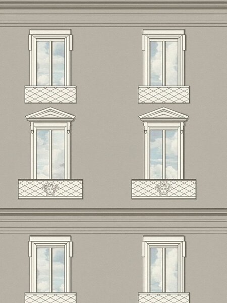 A.S. Création | Vliesová tapeta na zeď Versace 6 79132-1 | 0,53 x 10,05 m | šedá, bílá, tyrkysová