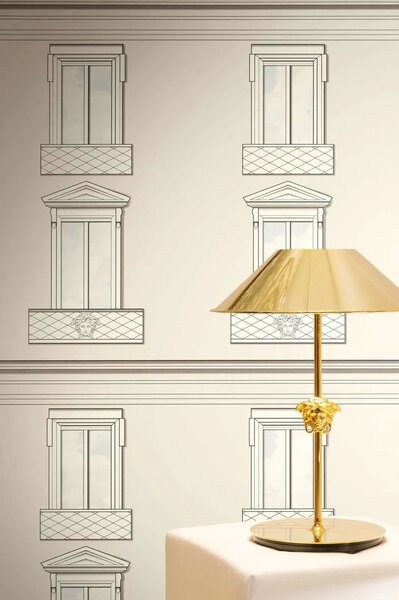 A.S. Création | Vliesová tapeta na zeď Versace 6 79132-2 | 0,53 x 10,05 m | bílá, krémová, šedá, černá, tyrkysová