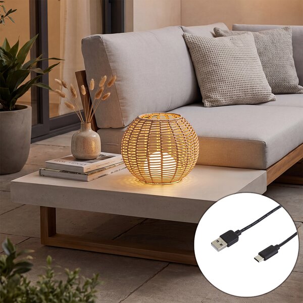 Venkovní stolní lampa Taupe 30 cm vč. LED dobíjecí s USB-C IP44 - Oli