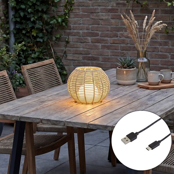 Venkovní stolní lampa Taupe 25 cm vč. LED dobíjecí s USB-C IP44 - Oli