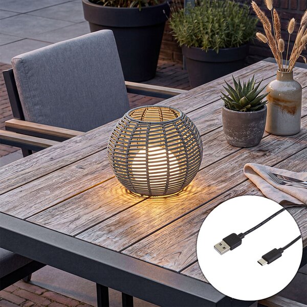Venkovní stolní lampa tmavě šedá 25 cm vč. LED dobíjecí s USB-C IP44 - Oli