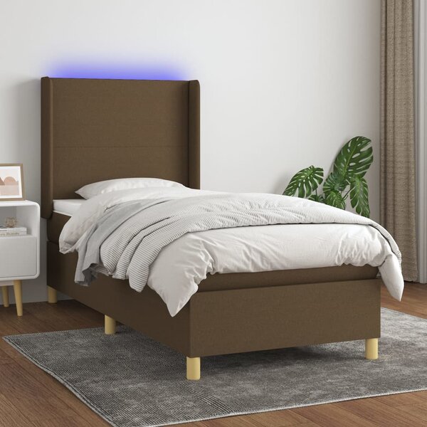 Box spring postel s matrací a LED tmavě hnědá 80x200 cm textil 3138672