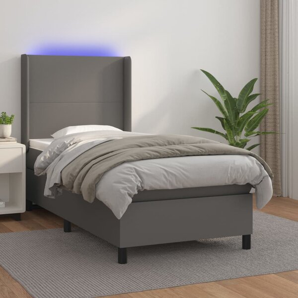 Box spring postel s matrací a LED šedá 90x190 cm umělá kůže 3139239