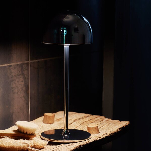 Sirius LED stolní lampa na baterie Tim, niklová barva, výška 30 cm, IP54, Obývací pokoj / jídelna, kov, Moderní