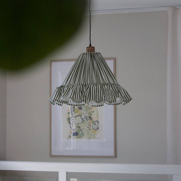 PR Home závěsné světlo Estrid, mechově zelená, látka, Ø 40 cm, E27, stmívatelný, Zelená, Obývací pokoj / jídelna, Textil / tkanina / hedvábí, Venkovský / rustikální