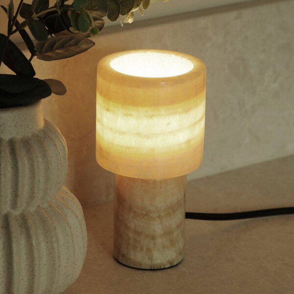 PR Home stolní lampa Lucie, krémová, mramor, výška 16 cm, G9, Krémová / jantar, Obývací pokoj / jídelna, Kámen, Moderní