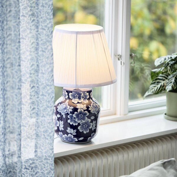 PR Home stolní lampa Fanny, modrá/bílá, keramika, 47 cm, E27, Modrá, Obývací pokoj / jídelna, Keramika, Moderní