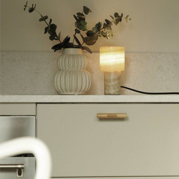 PR Home stolní lampa Lucie, krémová, mramor, výška 16 cm, G9, Krémová / jantar, Obývací pokoj / jídelna, Kámen, Moderní