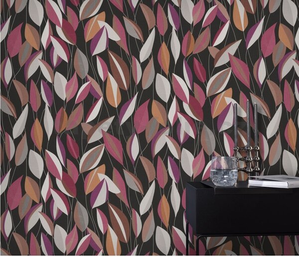 Vliesové tapety na zeď Gentle 10431-06, rozměr 10,05 m x 0,53 m, popínavé listy na tmavém podkladu, Erismann