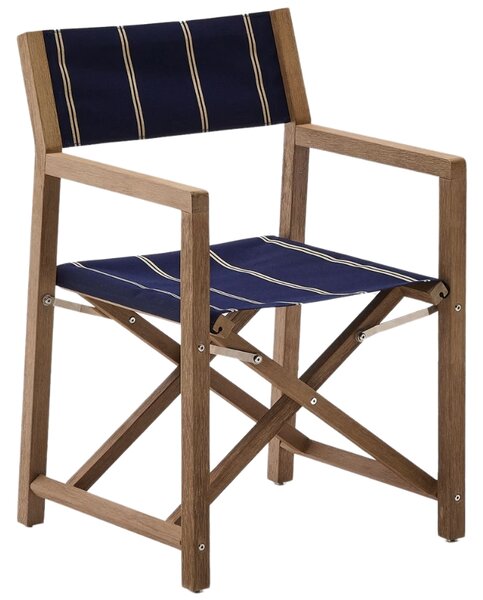 Kave Home Dřevěná zahradní skládací židle Vilara s modro-bílým sedákem