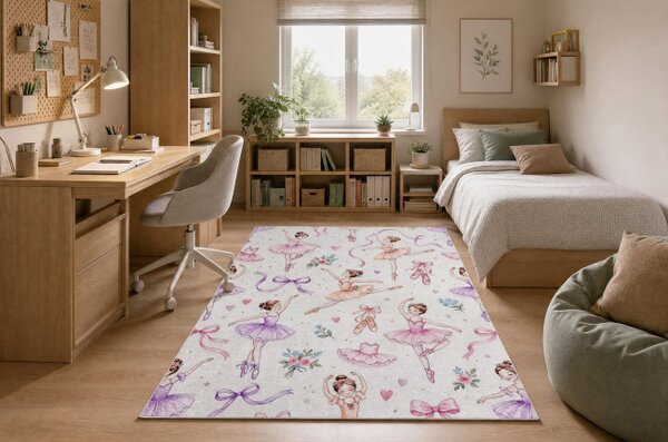 Dětský koberec protiskluzový BAMBINO 61600 krémový / růžový