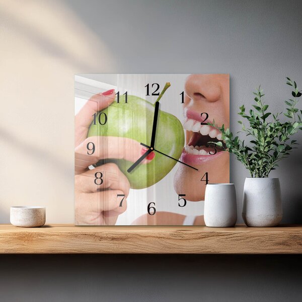 Skleněné hodiny na stěnu Jablko zskc-30x30-00058979