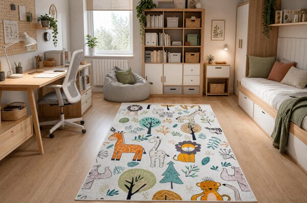 Dětský koberec protiskluzový BAMBINO 61570 krémový / zelený