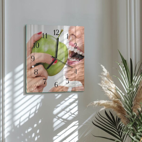 Skleněné hodiny na stěnu Jablko zskc-30x30-00058979