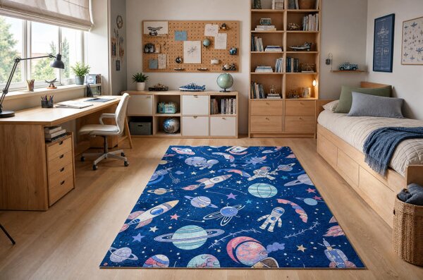 Dětský koberec protiskluzový BAMBINO 61580 modrý / oranžový