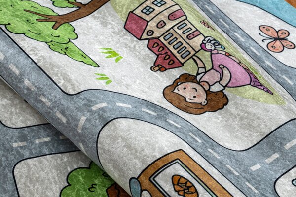Dětský koberec protiskluzový BAMBINO 61430 šedý / růžový