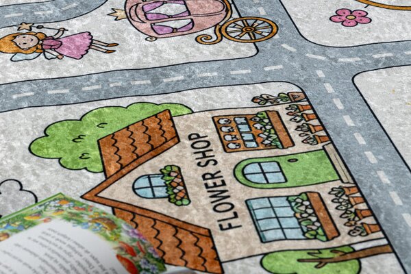 Dětský koberec protiskluzový BAMBINO 61430 šedý / růžový